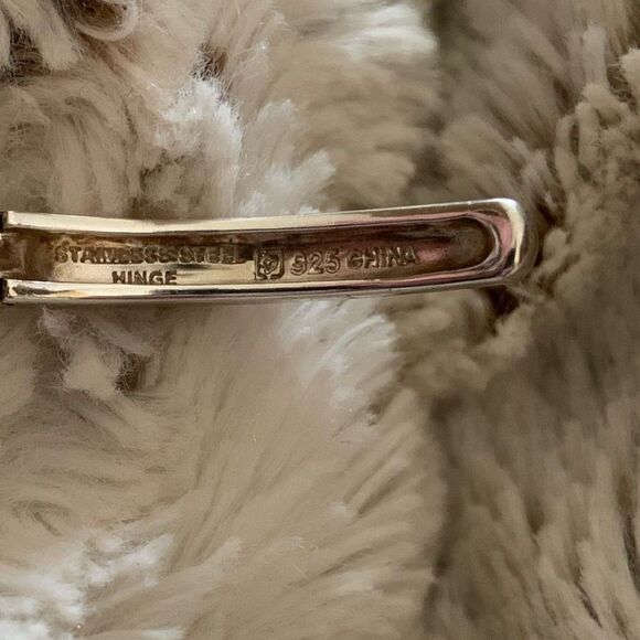 Sterling Silver & Clear Stone Bracelet Stamped: 925 China Stainless Steel Hinge - Picture 7 of 8